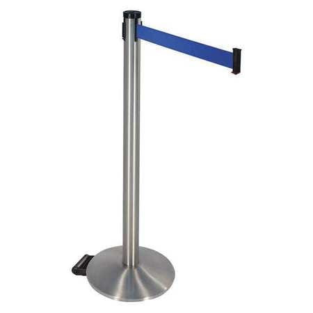 RETRACTA-BELT 304SS-BL BARRIER POST BLUE BELT W/WHEELS 40 IN H