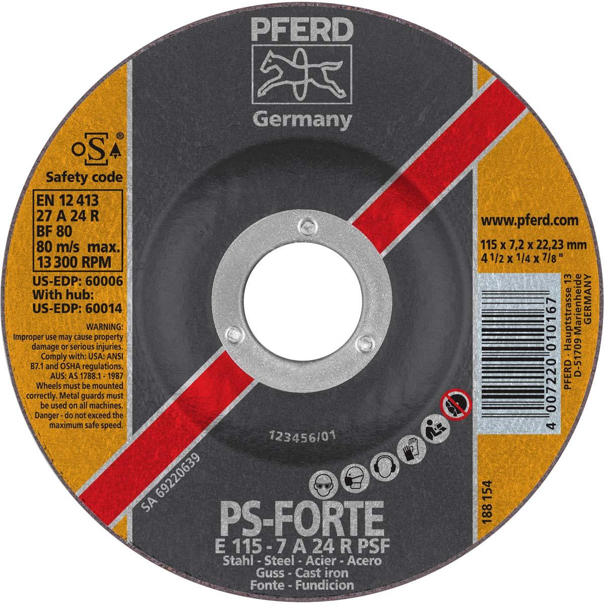 PFERD 60006 GRINDING WHEEL,T27,4-1/2"X1/4"X7/8"