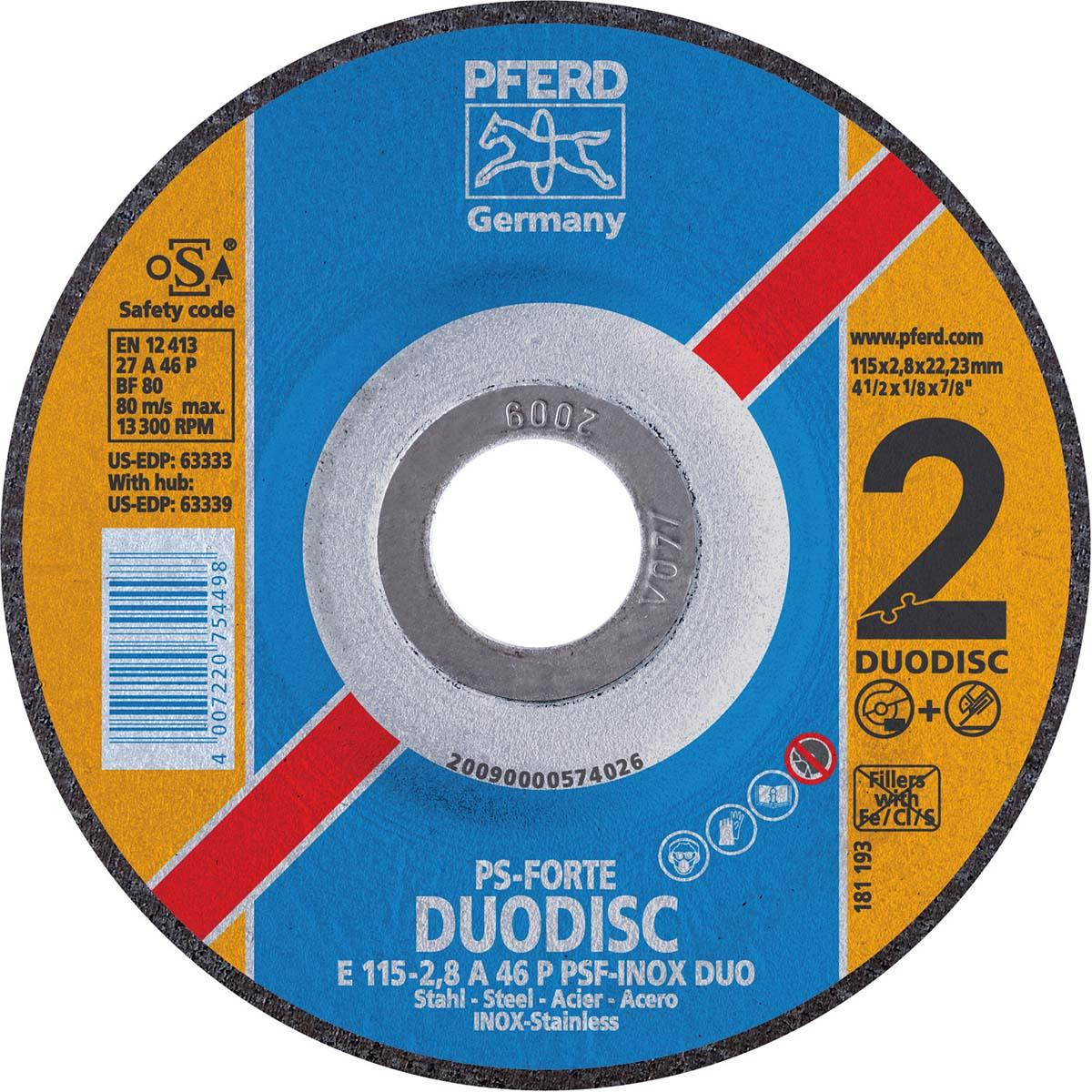 PFERD 63333 DUODISC WHEEL,T27,4-1/2"X1/8"