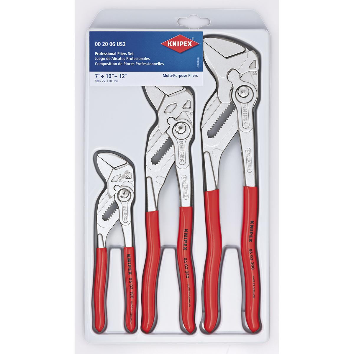 KNIPEX 002006US2 3 PC PLIERS WRENCH SET -7" 10" 12"