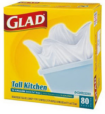 CLOROX COMPANY 60034 TALL KITCHEN GARBAGE BAGS, WHITE, 13-GAL