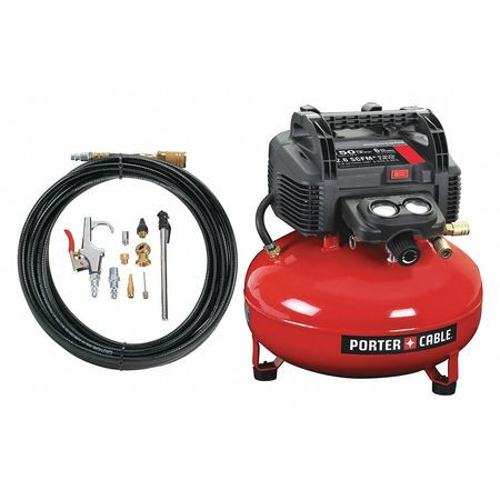 PORTER CABLE C2002-WK 6 GAL 150 PSI PANCAKE COMPRESSOR W/ACCY