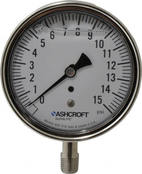 ASHCROFT 83169 3-1/2" DIAL, 1/4 THREAD, 0-15 SCALE RANG