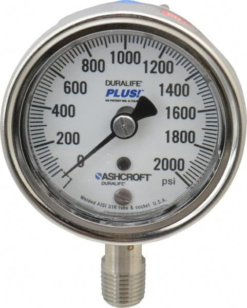 ASHCROFT 94232XLL 2-1/2" DIAL, 1/4 THREAD, 0-2,000 SCALE R