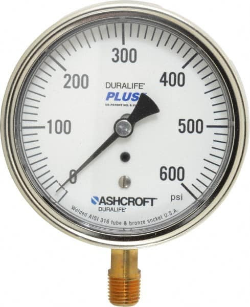 ASHCROFT 94608XLL 3-1/2" DIAL, 1/4 THREAD, 0-600 SCALE RAN