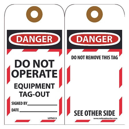 NMC LOTAG13-25 25 QTY 1 PACK 3" HIGH X 6" LONG, DANGER 