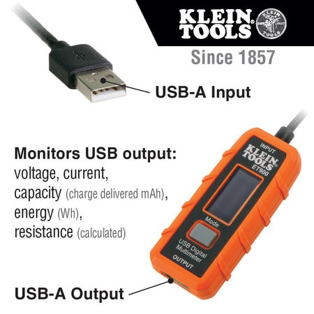 KLEIN TOOLS ET900 MULTIMETERS; MULTIMETER TYPE: USB-A (TYP