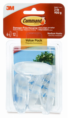 3M 17091CLR-6ES CLEAR MEDIUM HOOK VALUE PACK