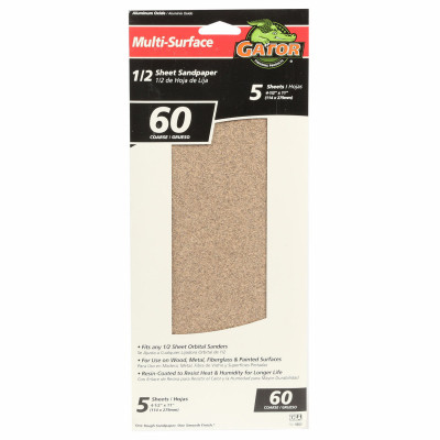 ALI INDUSTRIES 5053 5-PK., 1/2-SHEET 60-GRIT SANDPAPER