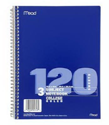 ACCO BRANDS USA LLC 05748 3-SUBJECT SPIRAL NOTEBOOK, 10.5 X 8-IN.,
