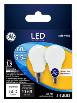 GENERAL ELECTRIC 24949 CEILING FAN LED LIGHT BULBS, CANDELABRA 