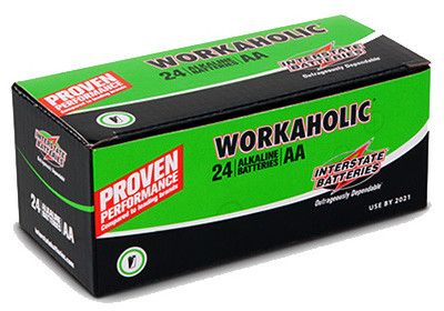 INTERSTATE ALL BATTERY CTR DRY0070 WORKAHOLIC ALKALINE BATTERY, AA, 24-PK.