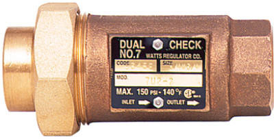 WATTS BRASS & TUBULAR LF7U2-2 3/4 BACKFLOW PREVENTER, DUAL CHECK VALVE, .7