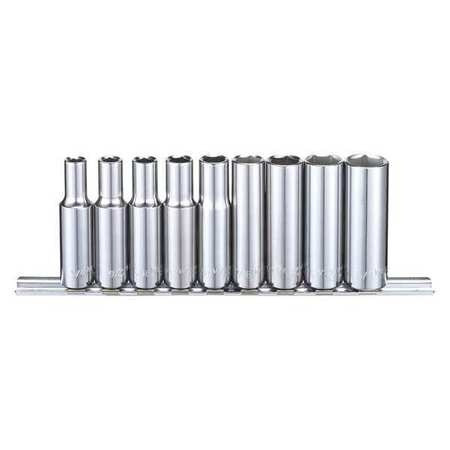 WESTWARD 53PN39 SOCKET SET 3/8 SAE CHROME 9PCS