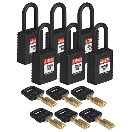 BRADY SPC ABSORBENTS NYL-BLK-38PL-KA6PK LOCKOUT PADLOCK NYLON BODY BLACK PK6