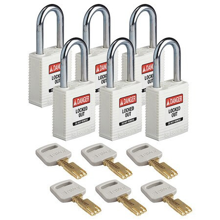 BRADY SPC ABSORBENTS NYL-WHT-38ST-KA6PK LOCKOUT PADLOCK NYLON WHT 6 KEYS PK6