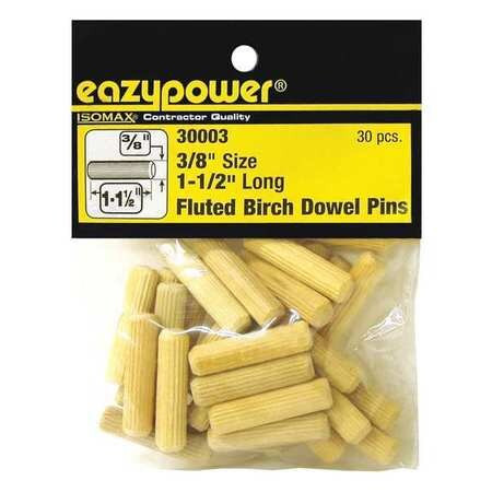 EAZYPOWER CORPORATION 30003 FLUTED BIRCH DOWEL PIN,3/8"X1-1/2",PK30
