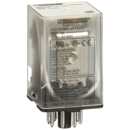 SQUARE D 8501KPDR12P14V51 GENERAL PURPOSE RELAY 12VDC PLUG IN