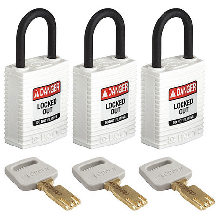 BRADY SPC ABSORBENTS CPT-WHT-25PL-KA3PK LOCKOUT PADLOCK NYLON WHITE PK3