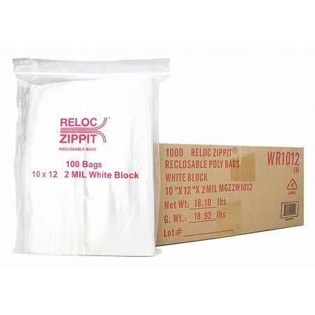 RELOC ZIPPIT WR1012 CLEAR RECLOSABLE BAGS 2MIL 10X12 PK1000