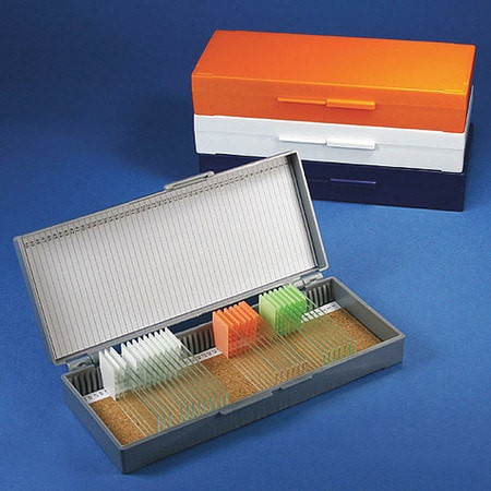 GLOBE SCIENTIFIC 513077B SLIDE BOX FOR 50 SLIDES, CORK LINED, BLU