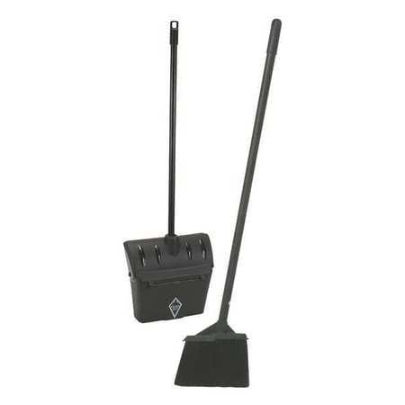 TOUGH 59JM31 LOBBY DUST PAN W/LID AND BROOM SET BLACK