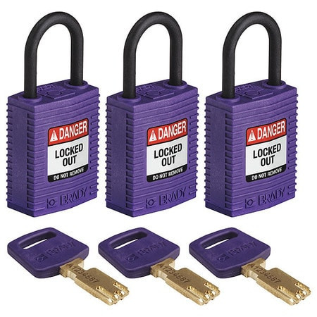 BRADY SPC ABSORBENTS CPT-PRP-25PL-KA3PK LOCKOUT PADLOCK NYLON PURPLE PK3
