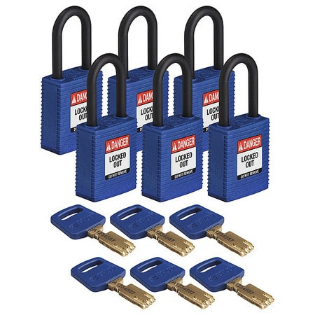 BRADY SPC ABSORBENTS NYL-BLU-38PL-KA6PK LOCKOUT PADLOCK,NYLON BODY,BLUE,PK6
