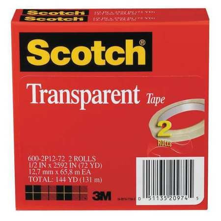 SCOTCH 600-2P12-72 TRANSPARENT TAPE 1/2 X 2592 IN. PK2