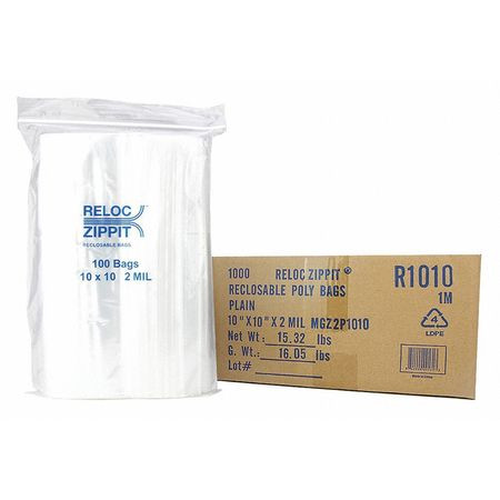 RELOC ZIPPIT R1010 CLEAR RECLOSABLE BAGS 2MIL 10X10 PK1000