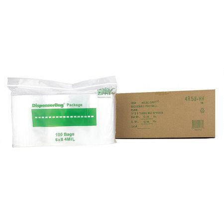 RELOC ZIPPIT 4R58-HH CLEAR RECLOSABLE BAGS 4 MIL 5 X8 PK1000