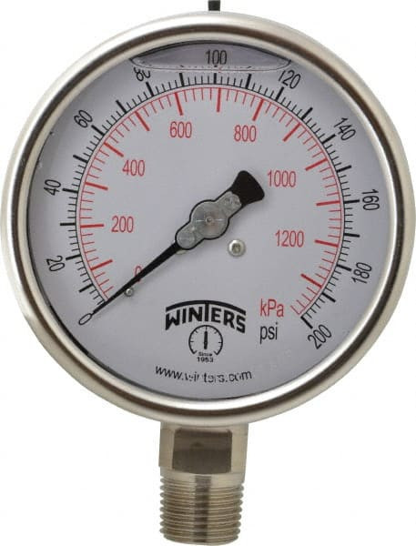 WINTERS PSC268-1/2G 4" DIAL, 1/2 THREAD, 0-200 SCALE RANGE, 