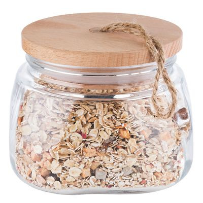 WORLD TABLEWARE INC APS 82255 CANISTER RND 33-7/8 OZ WOODEN LID GLASS