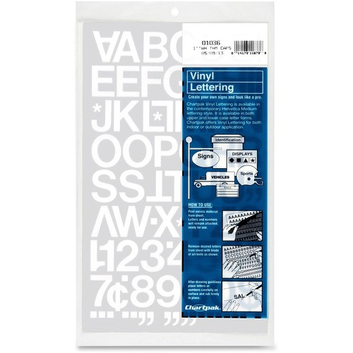 CHARTPAK, INC 01036 1" WHT VINYL CAPS/# 88/PK