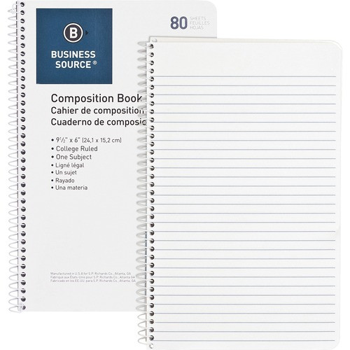 BUSINESS SOURCE 10966 SPIRAL NOTEBOOK,6X9-1/2,80SHTS,WE