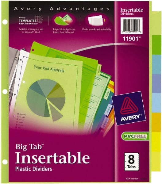 AVERY 11901 TAB DIVIDERS,INSERTABLE,PLASTIC,8-TAB