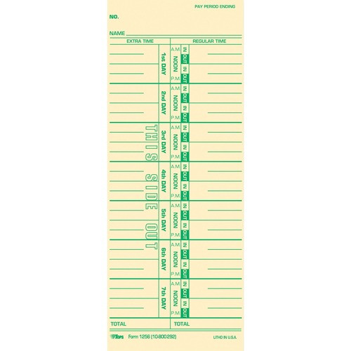 TOPS MANUFACTURING CO. 12563 TIME CARDS,100/PK,3-1/2X9
