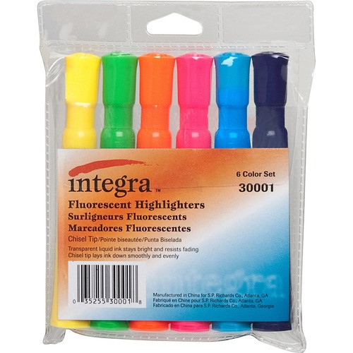 INTEGRA 30001 DESK HIGHLIGHTER,6 COLOR/ST,ASSORTED