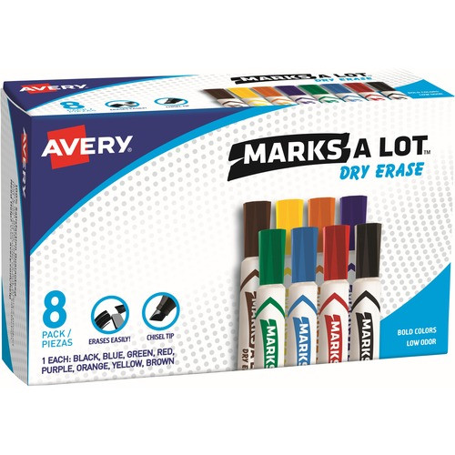 AVERY 24411 MARKERS,CHISEL TIP,ASSORTED,8/SET