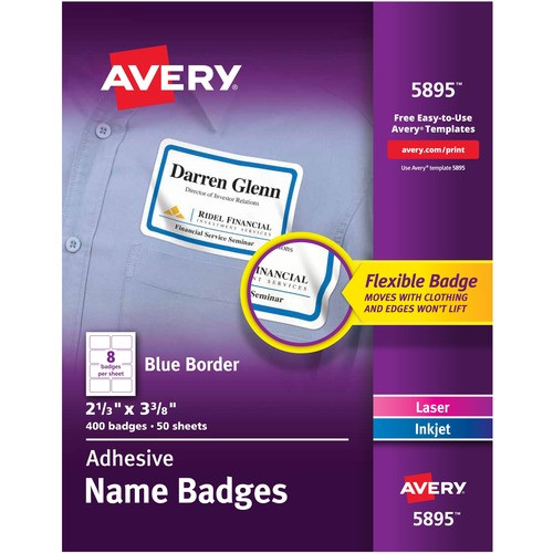 AVERY 5895 LASER/INKJET NAME BADGES, 2 1/3"X3 3/8"