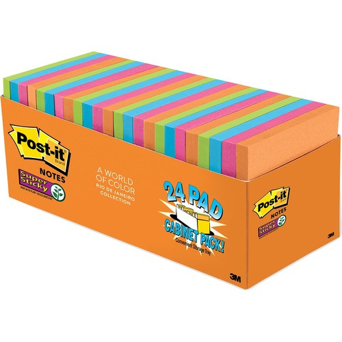 3M 65424SSAUCP 3M  SUPER STICK NOTES,CABINET PACKS,3"X3