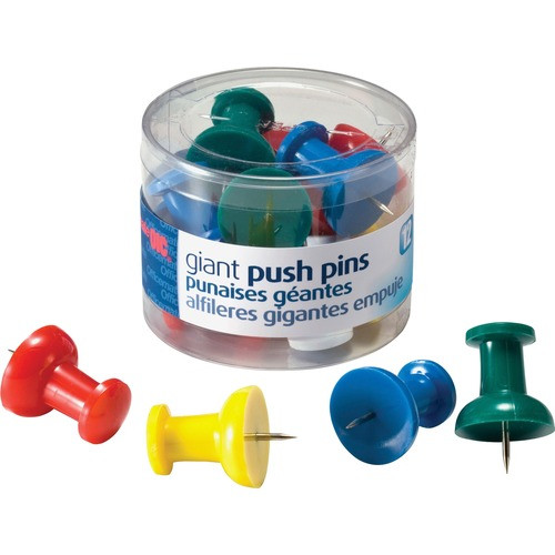 OFFICEMATE 92902 PUSH PINS,GIANT,12/TUB,ASST