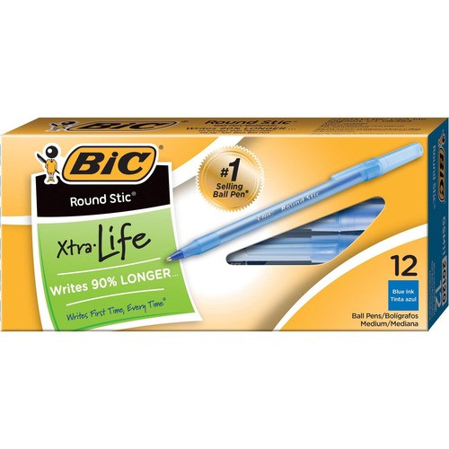 BIC CORPORATION GSM11 BLU BIC  ROUND STIC BALLPOINT PEN, MED. POIN