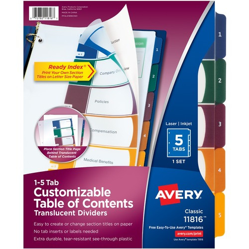 AVERY 11816 INDEX,RDY,5TAB,TOC,TRAN,MI