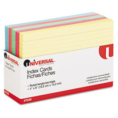 UNIVERSAL 47236 INDEX,CARDS,4X6,RULED,AST