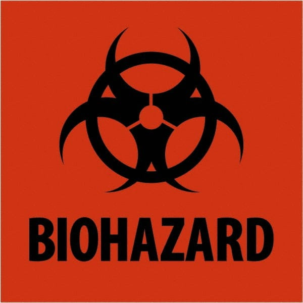 TAPE LOGIC DL1305 2" X 2" - "BIOHAZARD" FLUORESCENT RED LA