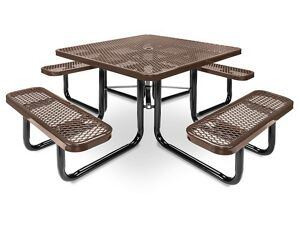 USC H-2126BR METAL PICNIC TABLE - 46" SQUARE, BROWN