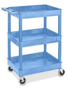 USC H-6173BLU 3-SHELF UTILITY CART WITH LIPPED SHELVES