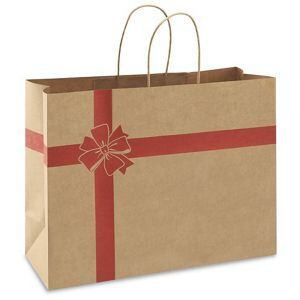 USC S-23724BOW PRINTED KRAFT PAPER SHOPPING BAGS - 16 X