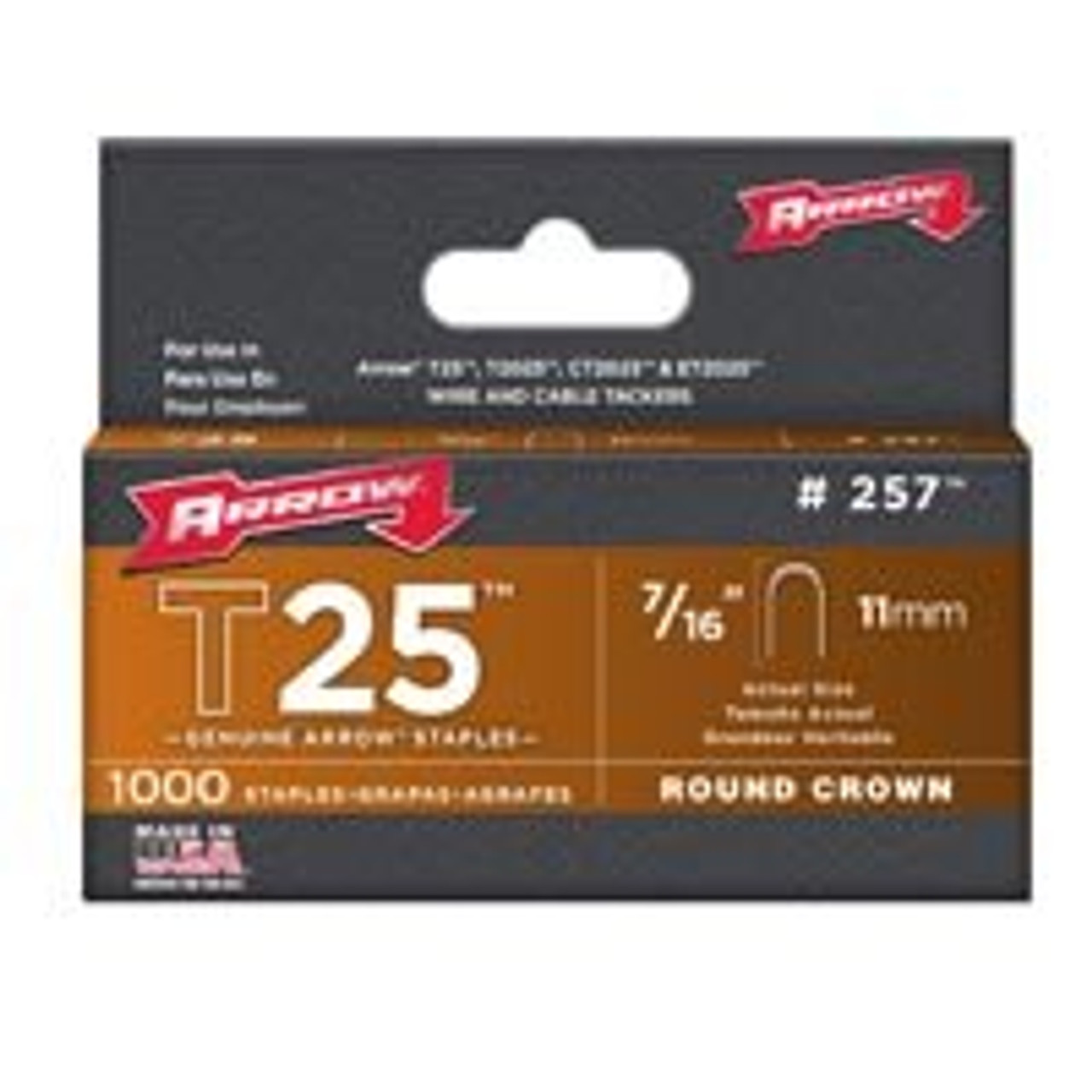 ARROW FASTENER CO 257 STAPLE F/T25 BX1000 7/16IN     ARROW FASTENER CO 257 STAPLE F/T25 BX1000 7/16IN